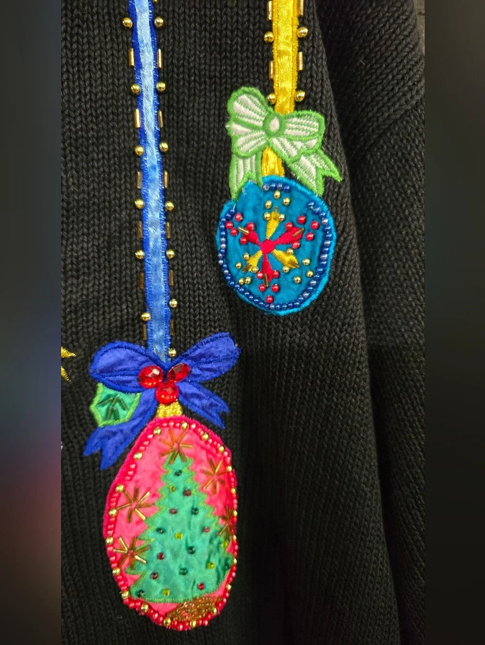 Vntg Womens 1X Holiday Ornament Embroidered And Embellished Sweater